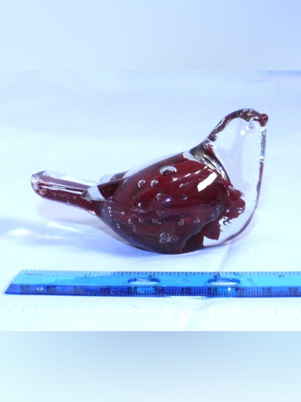Vintage MCM Handblown Glass Bird Figurine in Deep Ruby Murano-Styled